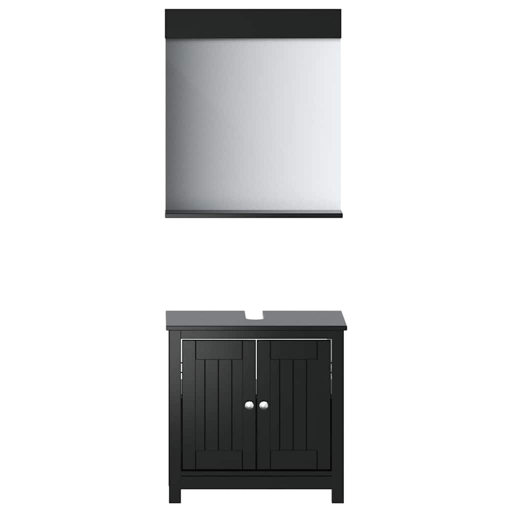 Set Mobili da Bagno 2 pz BERG Nero in Legno Massello di Pino | homemem39