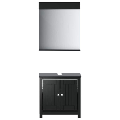 Set Mobili da Bagno 2 pz BERG Nero in Legno Massello di Pino | homemem39