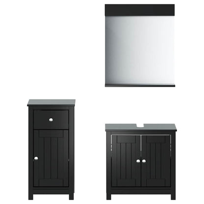 Set Mobili da Bagno 3 pz BERG Nero in Legno Massello di Pino | homemem39