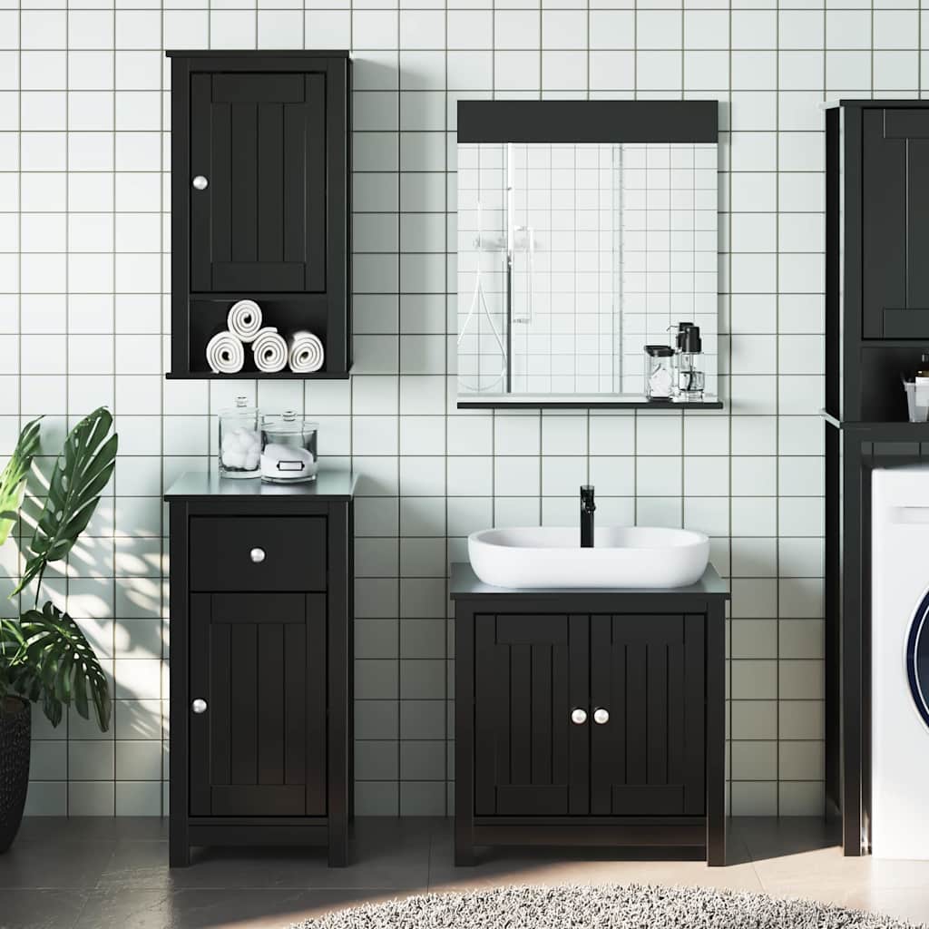 Set Mobili da Bagno 3 pz BERG Nero in Legno Massello di Pino | homemem39