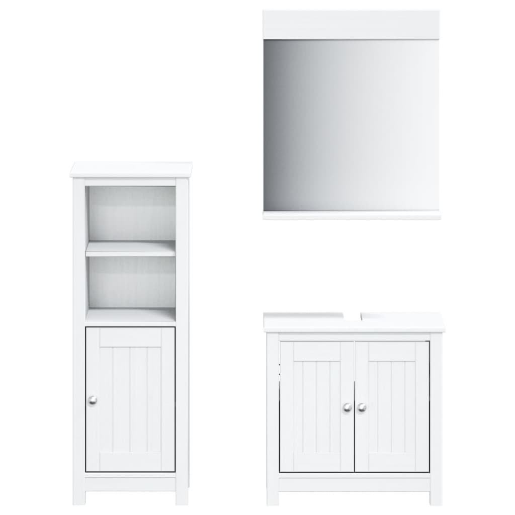 Set Mobili da Bagno 3 pz BERG Bianco in Legno Massello di Pino | homemem39
