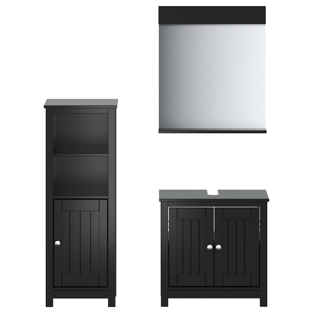 Set Mobili da Bagno 3 pz BERG Nero in Legno Massello di Pino | homemem39