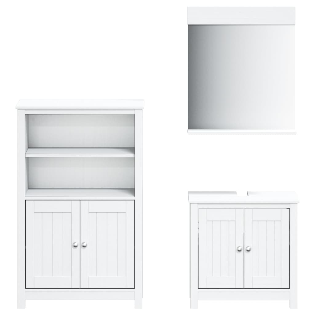 Set Mobili da Bagno 3 pz BERG Bianco in Legno Massello di Pino | homemem39