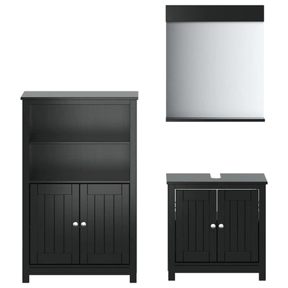 Set Mobili da Bagno 3 pz BERG Nero in Legno Massello di Pino | homemem39