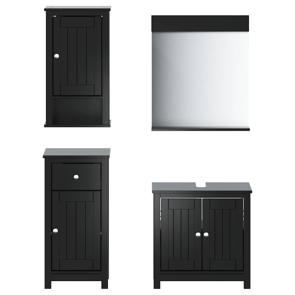 Set Mobili da Bagno 4 pz BERG Nero in Legno Massello di Pino | homemem39
