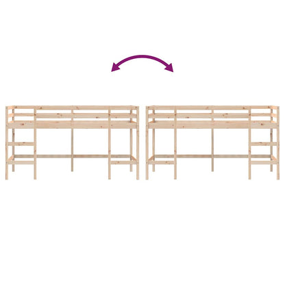 Letto Soppalco con Scala Bambini 80x200cm Massello Pino
