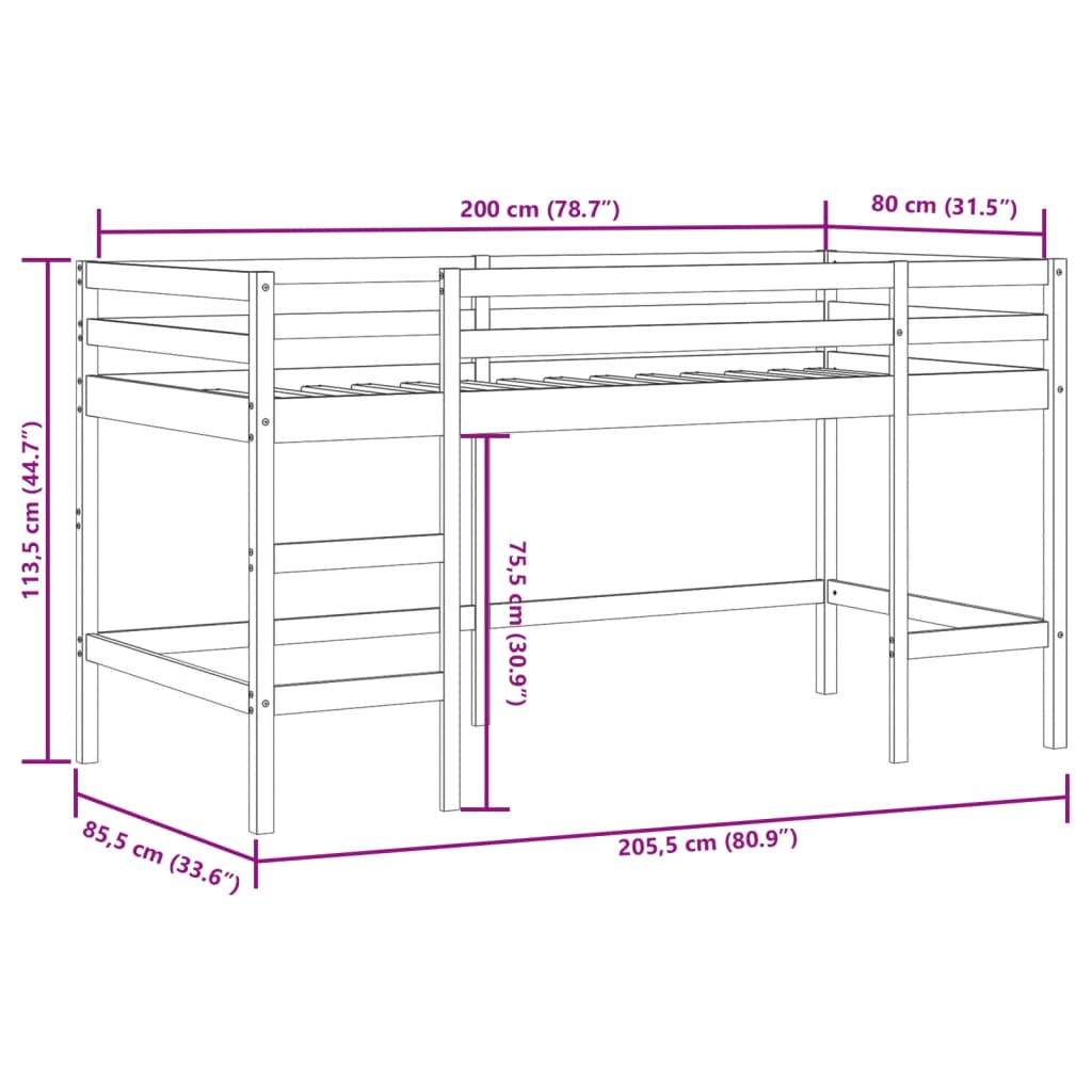 Letto Soppalco con Scala Bambini 80x200cm Massello Pino | homemem39