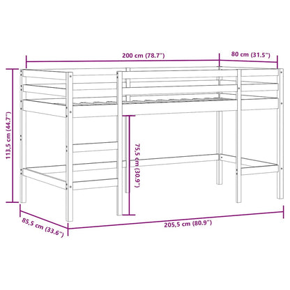 Letto Soppalco con Scala Bambini 80x200cm Massello Pino