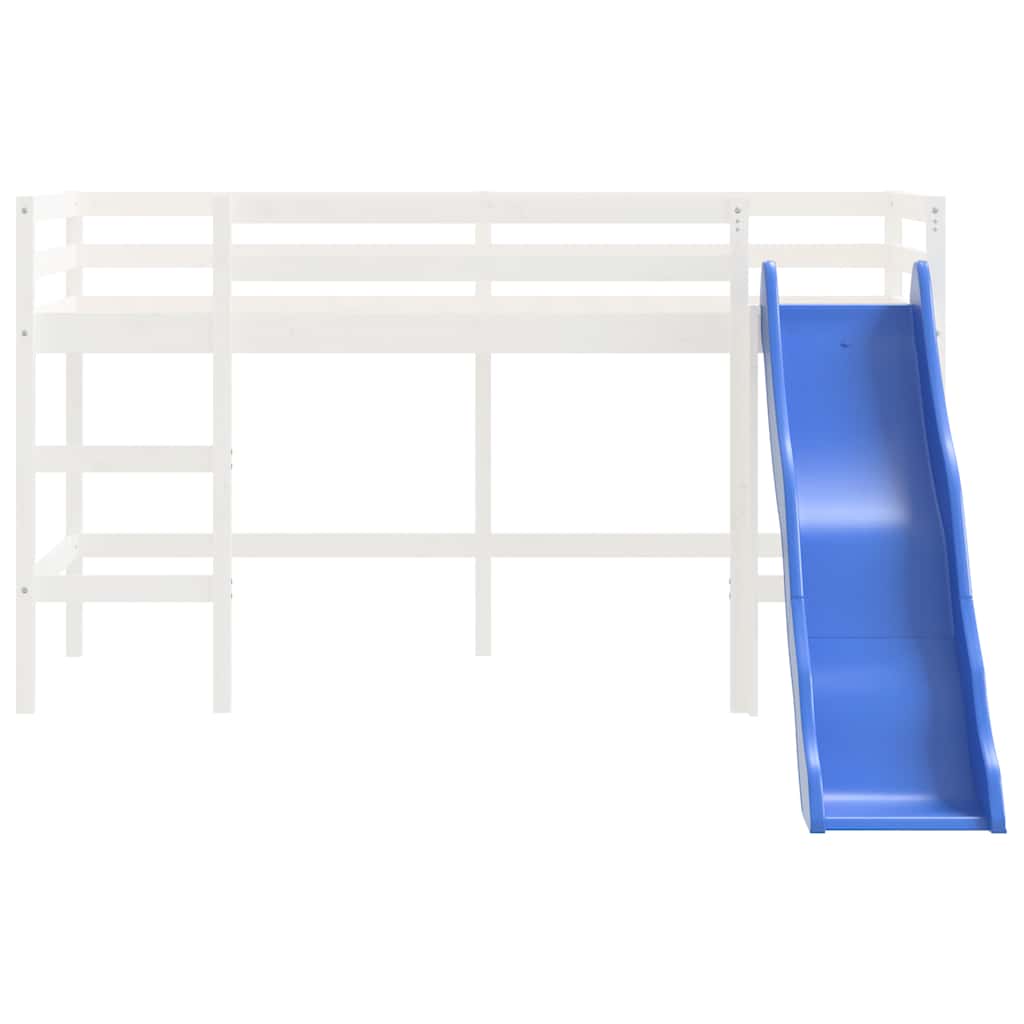 Letto Soppalco Scivolo Bambini Bianco 80x200 cm Massello Pino - homemem39