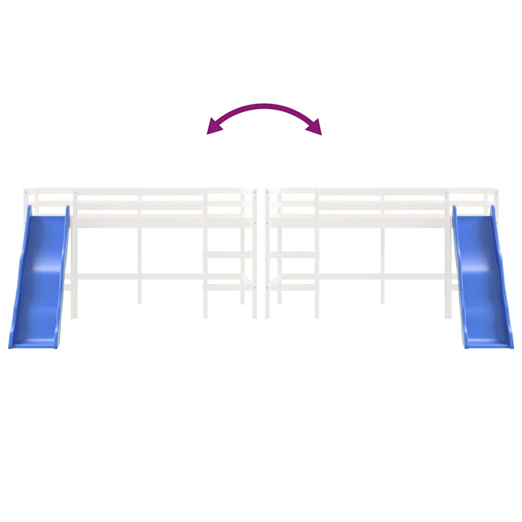 Letto Soppalco Scivolo Bambini Bianco 80x200 cm Massello Pino - homemem39