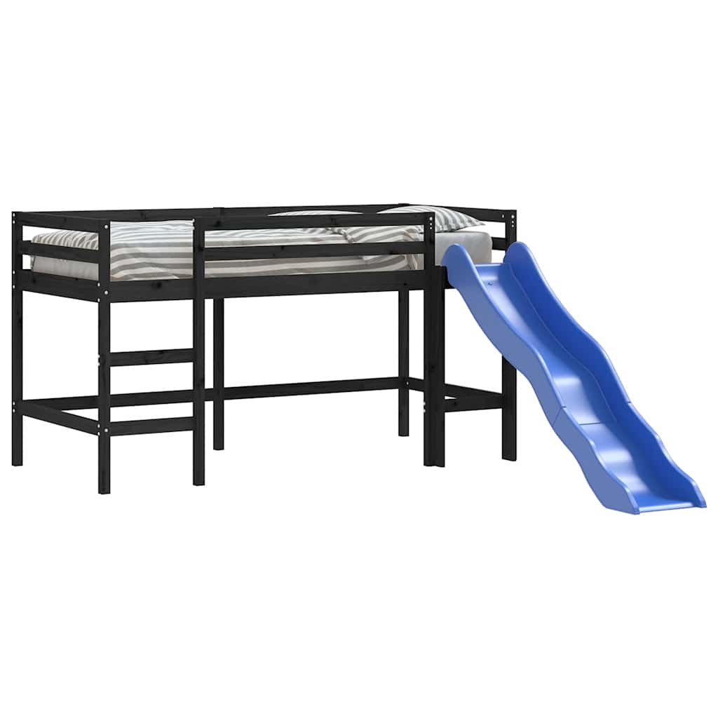 Letto Soppalco con Scivolo Bambini Nero 80x200cm Massello Pino - homemem39
