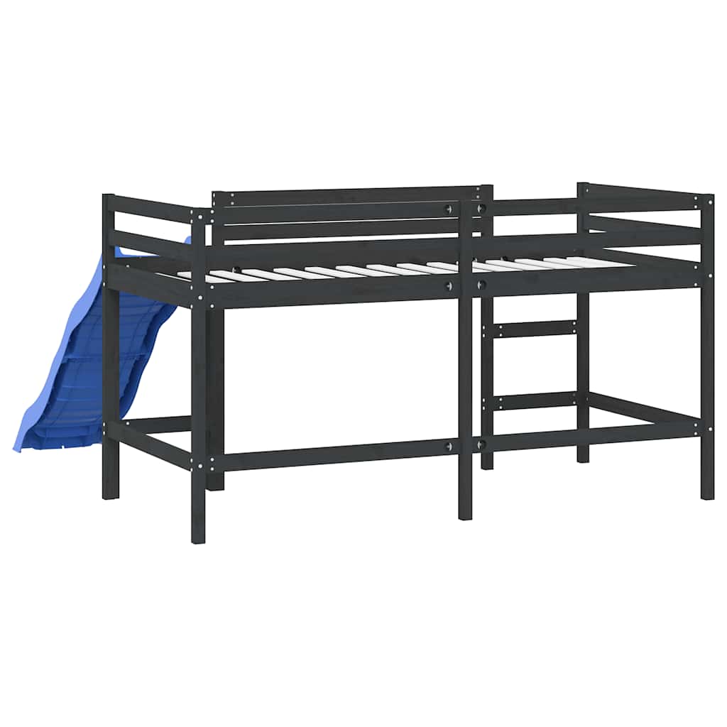 Letto Soppalco con Scivolo Bambini Nero 80x200cm Massello Pino - homemem39
