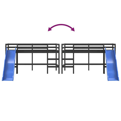 Letto Soppalco con Scivolo Bambini Nero 80x200cm Massello Pino - homemem39