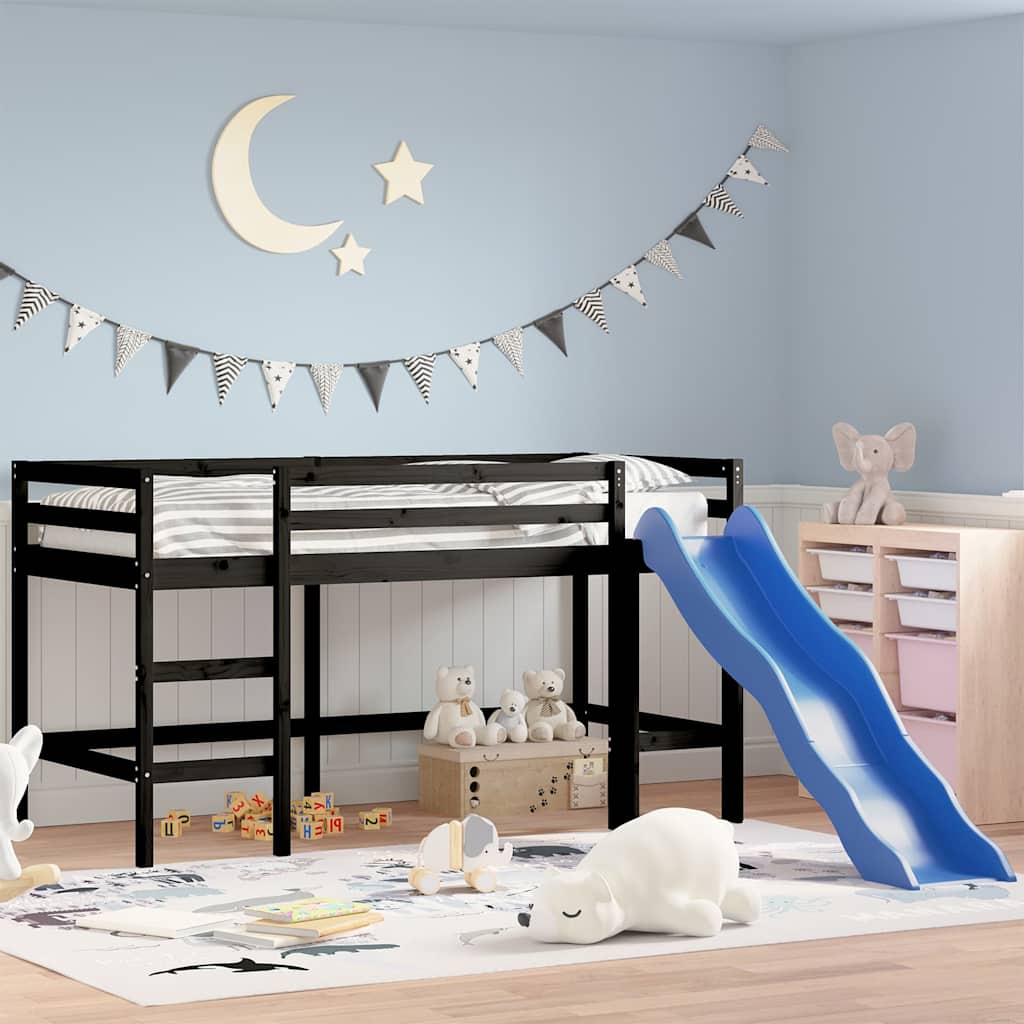 Letto Soppalco con Scivolo Bambini Nero 80x200cm Massello Pino - homemem39