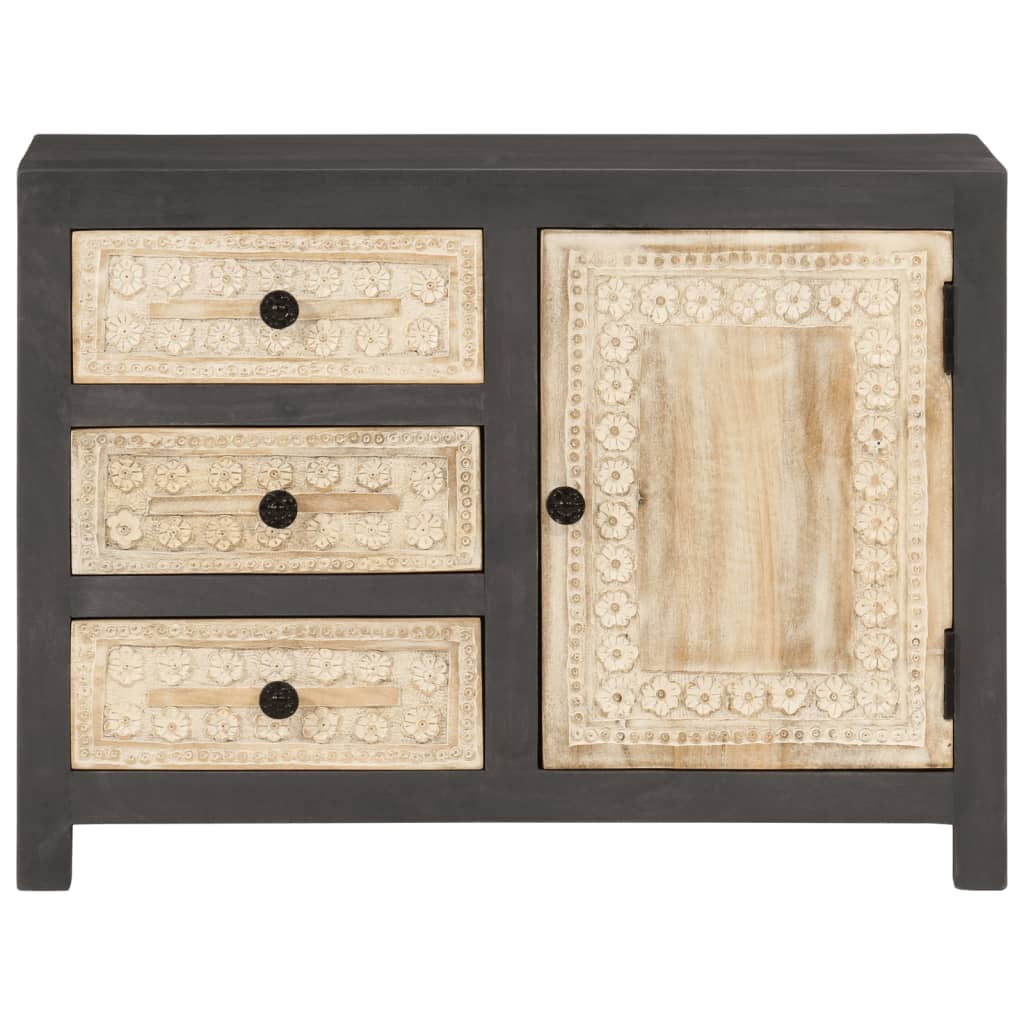 Credenza Bianco e Grigio 75x35x55 cm in Legno Massello di Mango