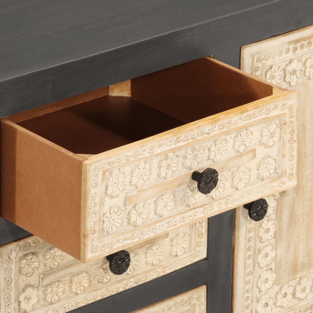 Credenza Bianco e Grigio 75x35x55 cm in Legno Massello di Mango
