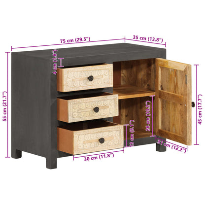Credenza Bianco e Grigio 75x35x55 cm in Legno Massello di Mango