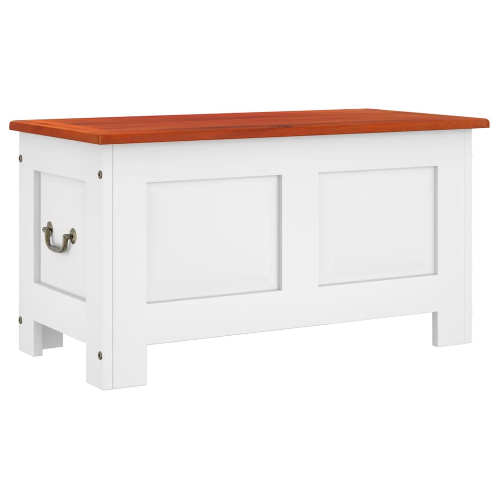 Cassapanca con Coperchio Marrone e Bianco Legno Massello Acacia