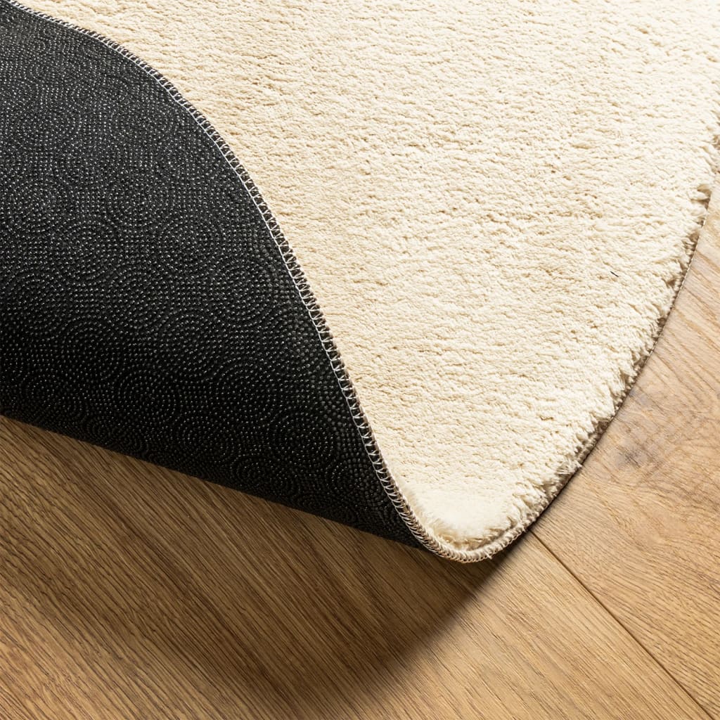 Tappeto a Pelo Corto HUARTE Morbido e Lavabile Crema Ø 80 cm | homemem39