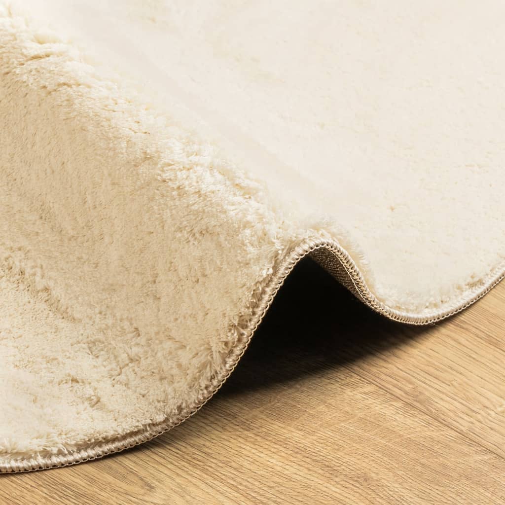 Tappeto a Pelo Corto HUARTE Morbido e Lavabile Crema Ø 80 cm | homemem39