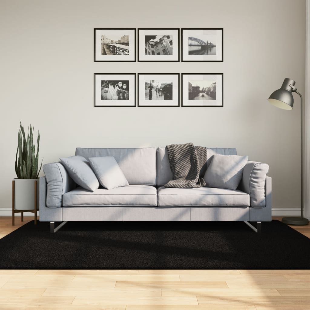 Tappeto a Pelo Corto HUARTE Morbido e Lavabile Nero 140x200cm - homemem39