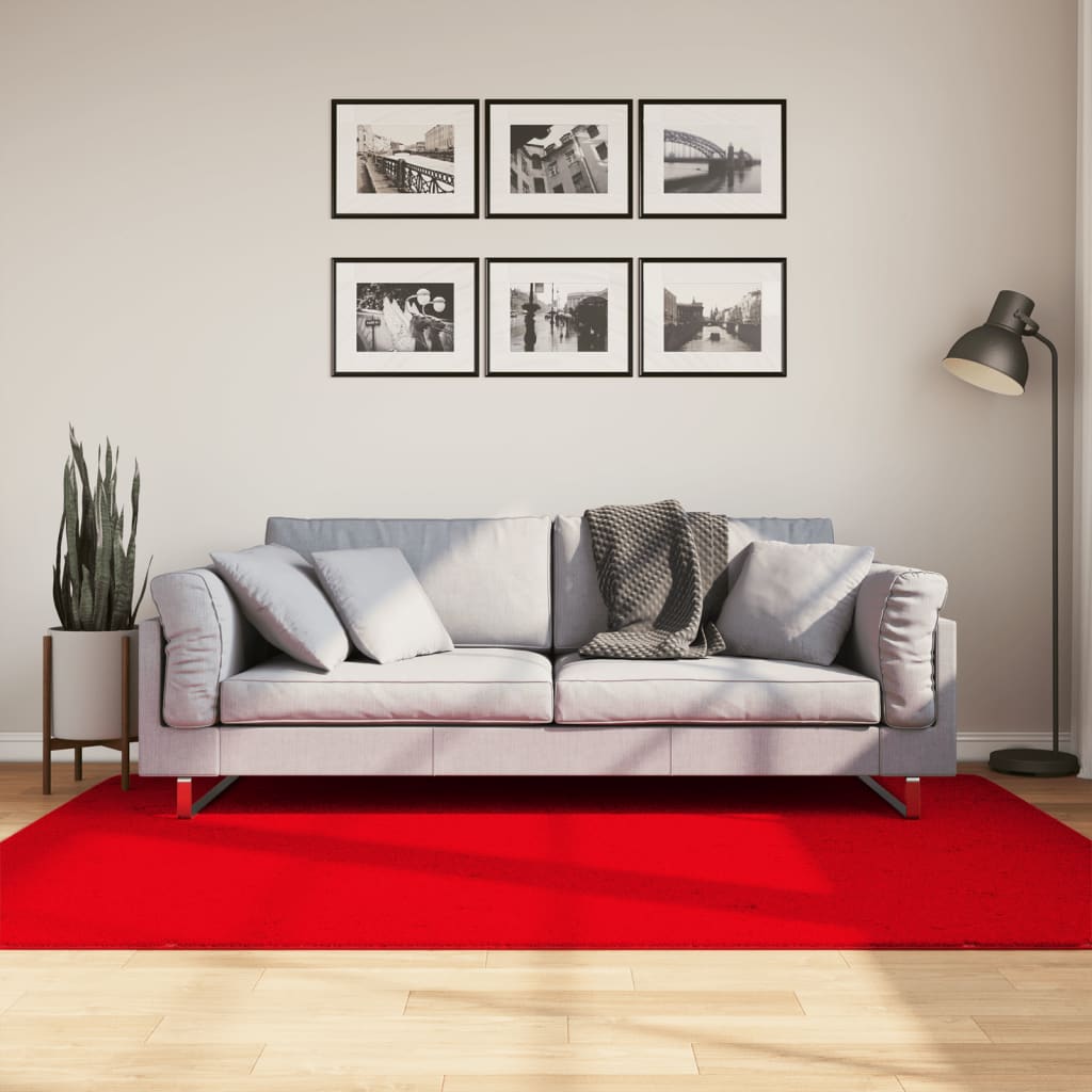 Tappeto a Pelo Corto HUARTE Morbido e Lavabile Rosso 140x200cm - homemem39