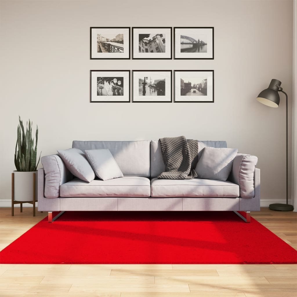Tappeto a Pelo Corto HUARTE Morbido e Lavabile Rosso 160x160cm - homemem39