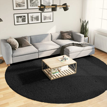 Tappeto Shaggy PAMPLONA a Pelo Lungo Moderno Nero Ø 280 cm - homemem39