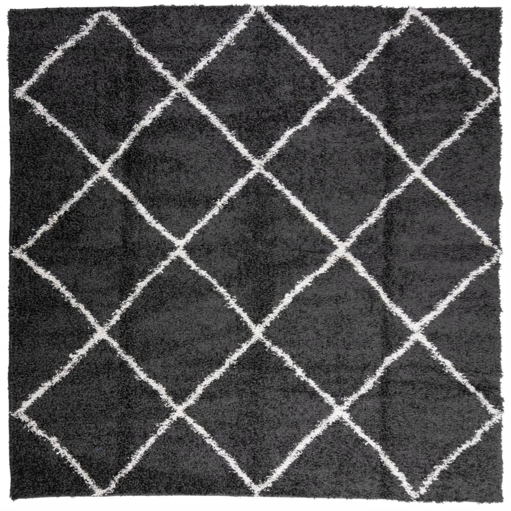 Tappeto Shaggy PAMPLONA a Pelo Lungo Nero e Crema 120x120 cm