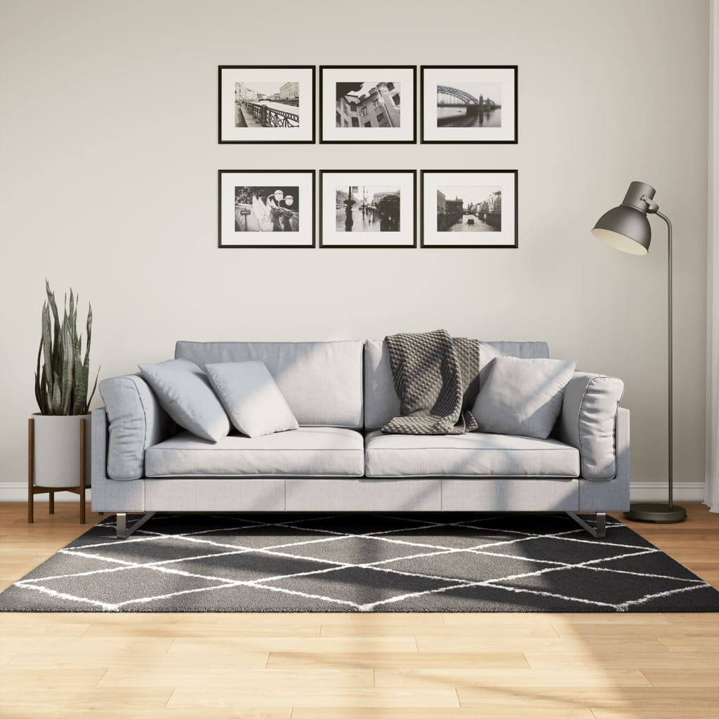 Tappeto Shaggy PAMPLONA a Pelo Lungo Nero e Crema 120x170 cm - homemem39