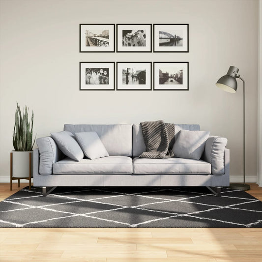 Tappeto Shaggy PAMPLONA a Pelo Lungo Nero e Crema 140x200 cm - homemem39