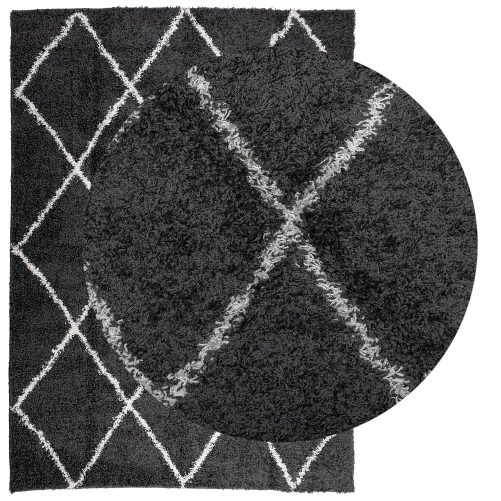 Tappeto Shaggy PAMPLONA a Pelo Lungo Nero e Crema 240x340 cm | homemem39