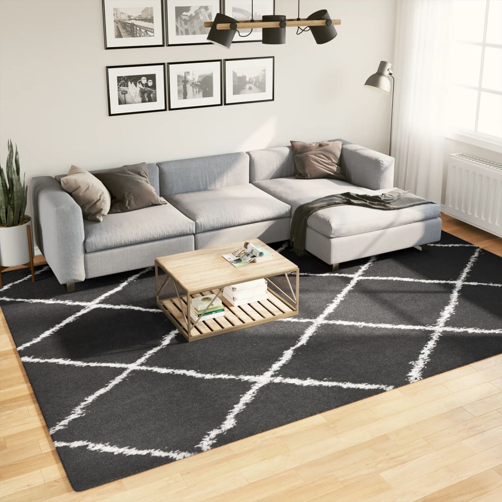 Tappeto Shaggy PAMPLONA a Pelo Lungo Nero e Crema 240x340 cm | homemem39