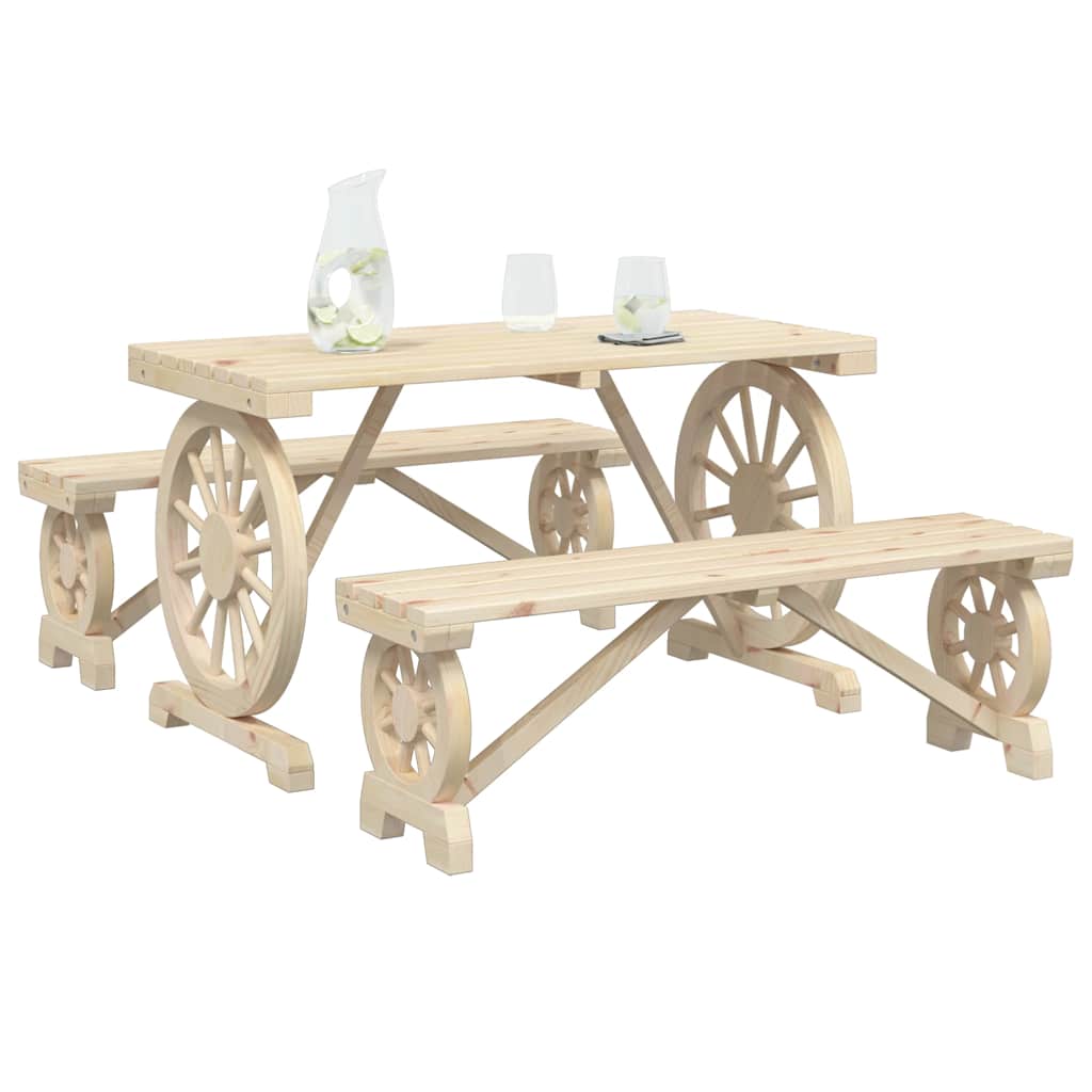 Set da Pranzo da Giardino 3 pz in Legno Massello di Abete | homemem39