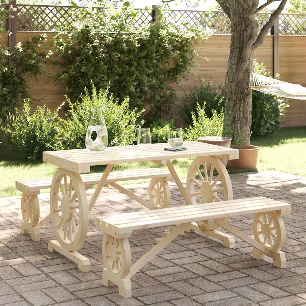 Set da Pranzo da Giardino 3 pz in Legno Massello di Abete | homemem39