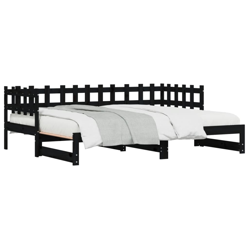 Dormeuse Estraibile Nera 2x(80x200) cm Legno Massello di Pino | homemem39