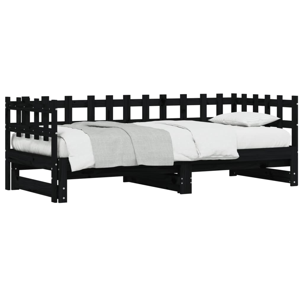 Dormeuse Estraibile Nera 2x(80x200) cm Legno Massello di Pino - homemem39