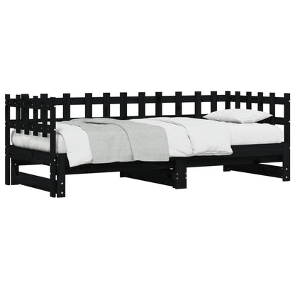 Dormeuse Estraibile Nera 2x(80x200) cm Legno Massello di Pino - homemem39