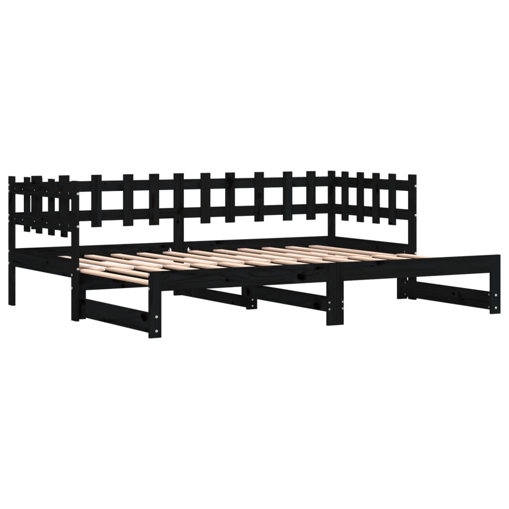 Dormeuse Estraibile Nera 2x(80x200) cm Legno Massello di Pino - homemem39