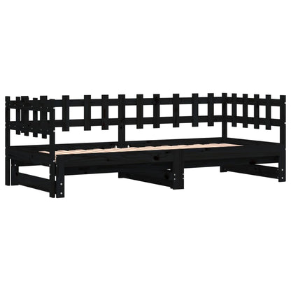 Dormeuse Estraibile Nera 2x(90x200) cm Legno Massello di Pino | homemem39