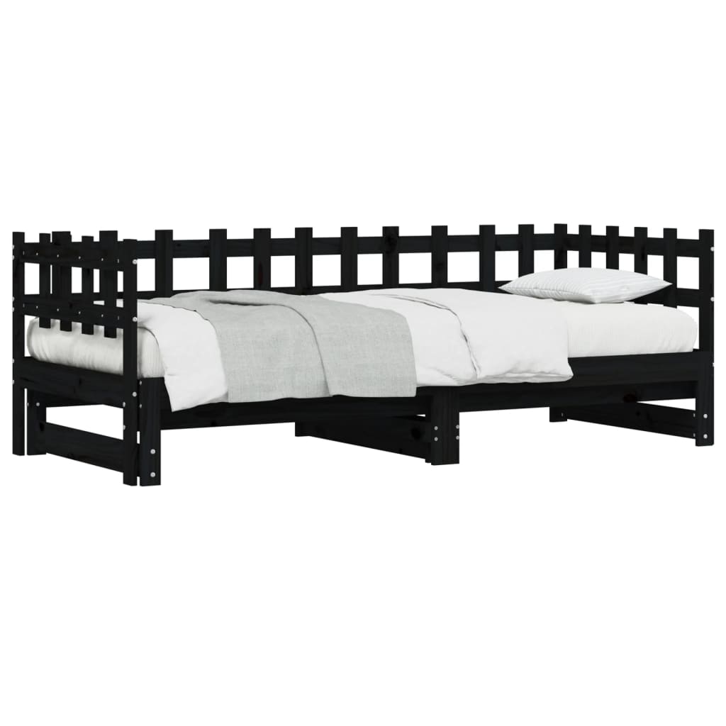 Dormeuse Estraibile Nera 2x(90x200) cm Legno Massello di Pino | homemem39