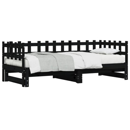 Dormeuse Estraibile Nera 2x(90x200) cm Legno Massello di Pino | homemem39