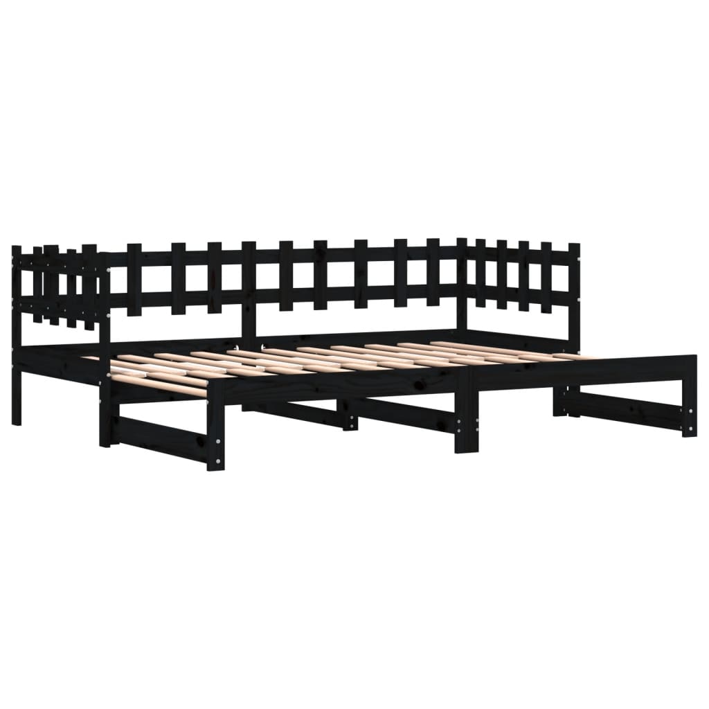 Dormeuse Estraibile Nera 2x(90x200) cm Legno Massello di Pino | homemem39