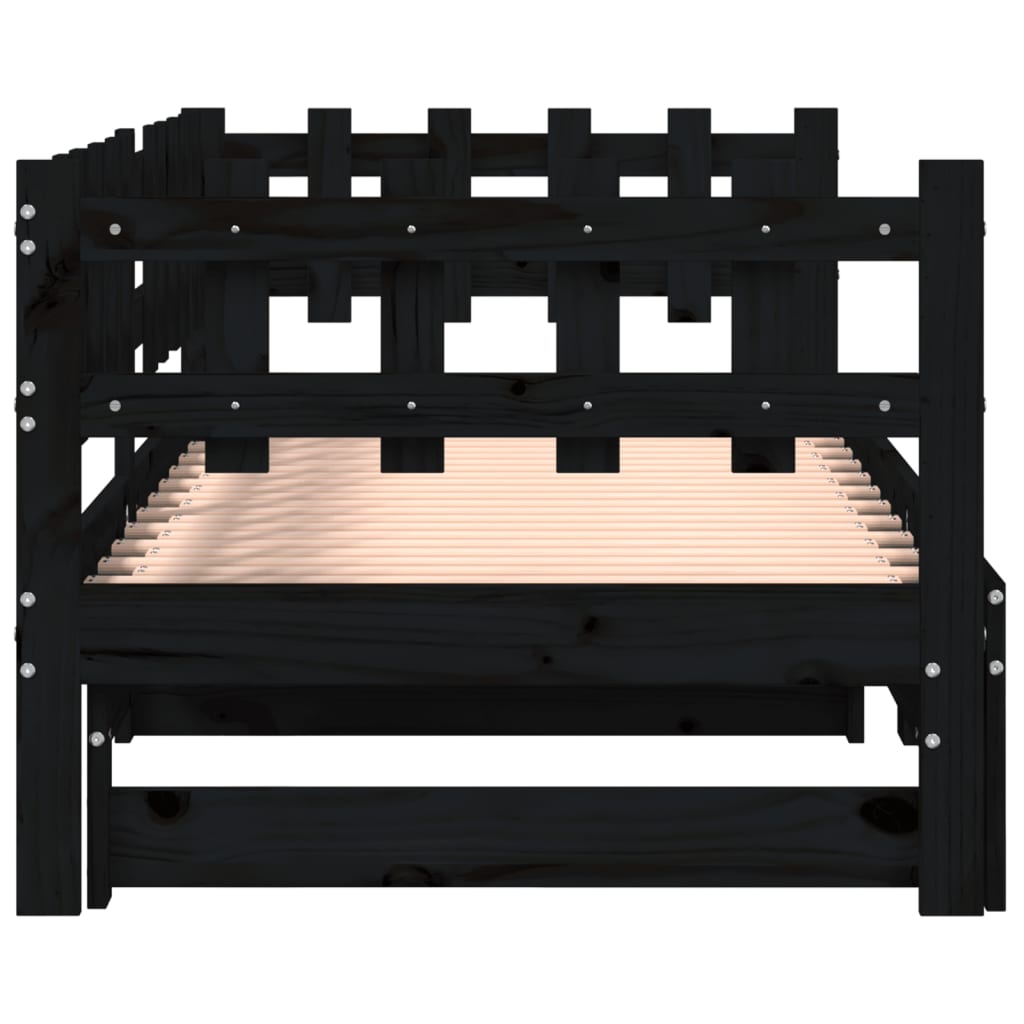Dormeuse Estraibile Nera 2x(90x200) cm Legno Massello di Pino | homemem39