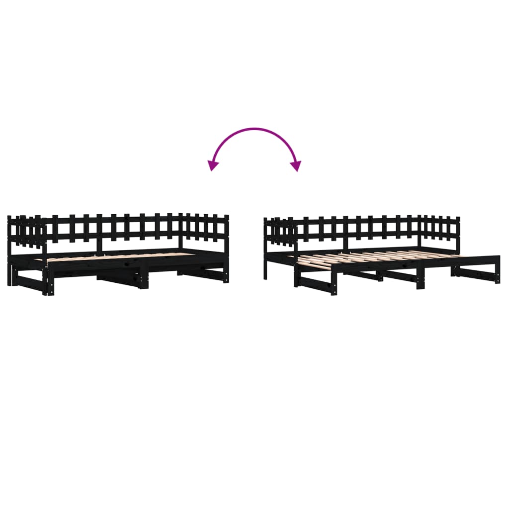 Dormeuse Estraibile Nera 2x(90x200) cm Legno Massello di Pino | homemem39