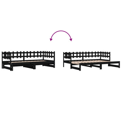 Dormeuse Estraibile Nera 2x(90x200) cm Legno Massello di Pino | homemem39