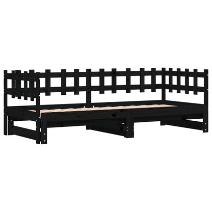 Dormeuse Estraibile Nera 2x(90x190) cm Legno Massello di Pino