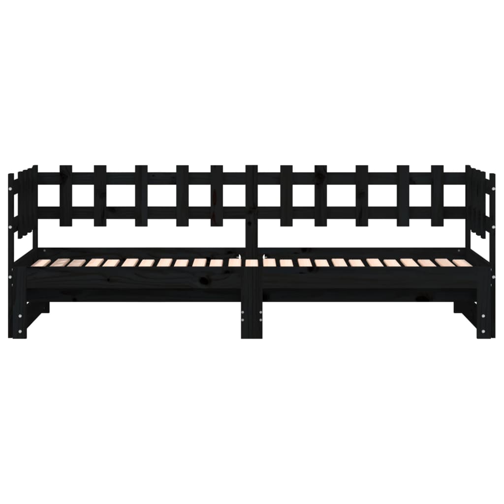 Dormeuse Estraibile Nera 2x(90x190) cm Legno Massello di Pino
