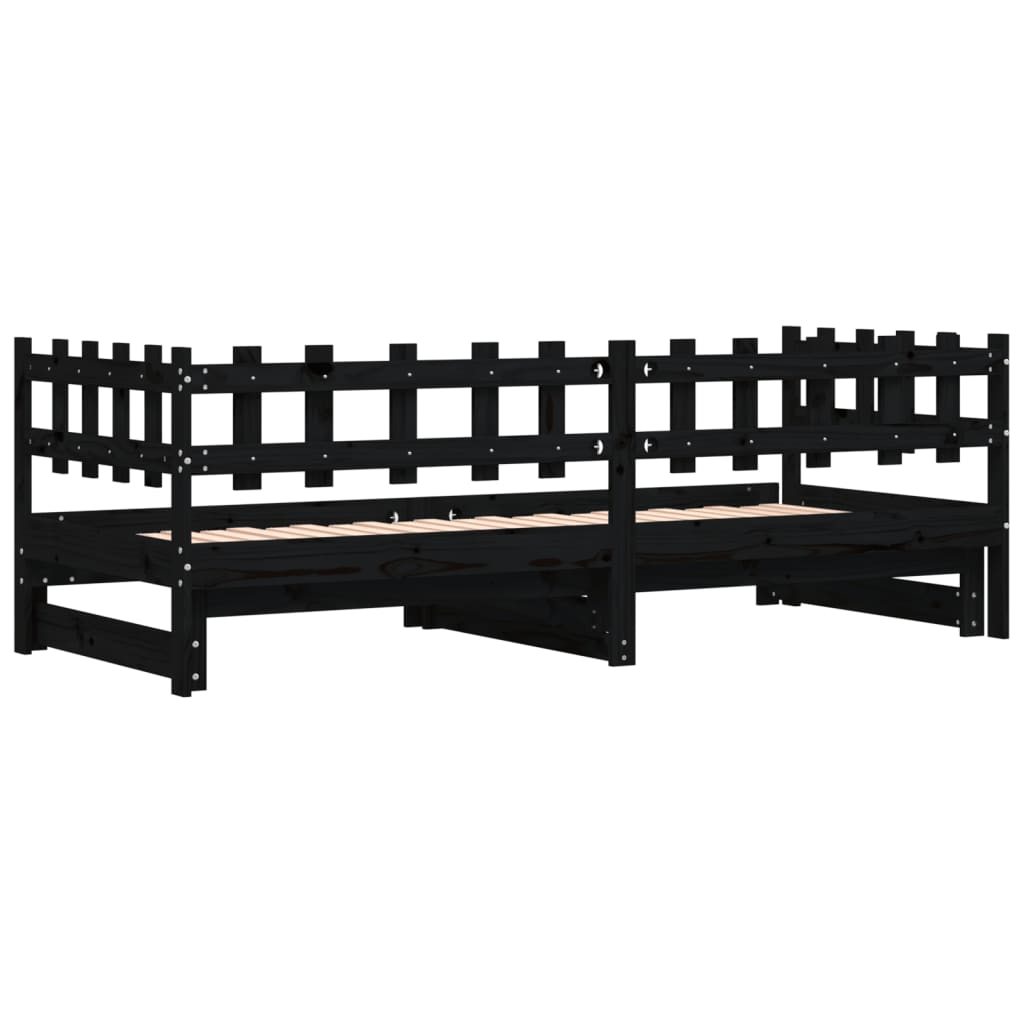 Dormeuse Estraibile Nera 2x(90x190) cm Legno Massello di Pino