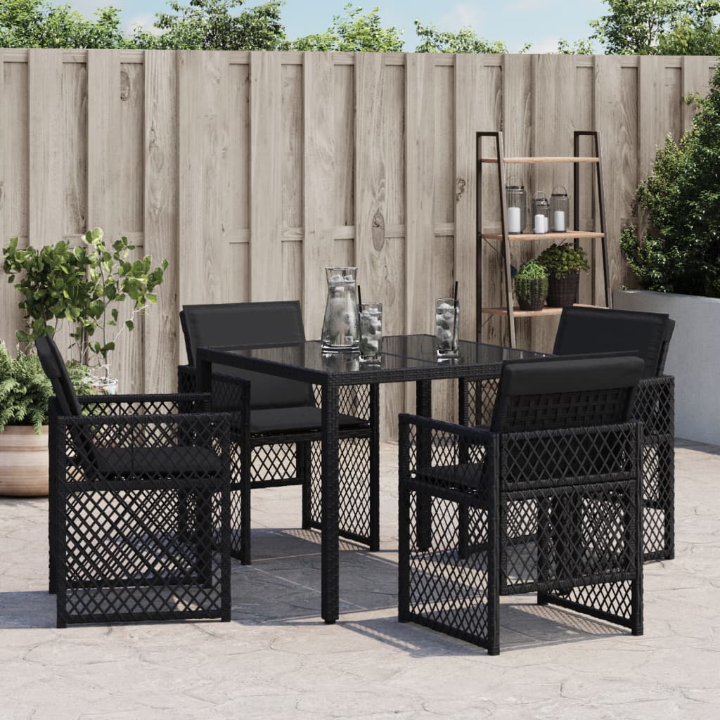 Sedie da Giardino con Cuscini 4 pz Nere in Polyrattan